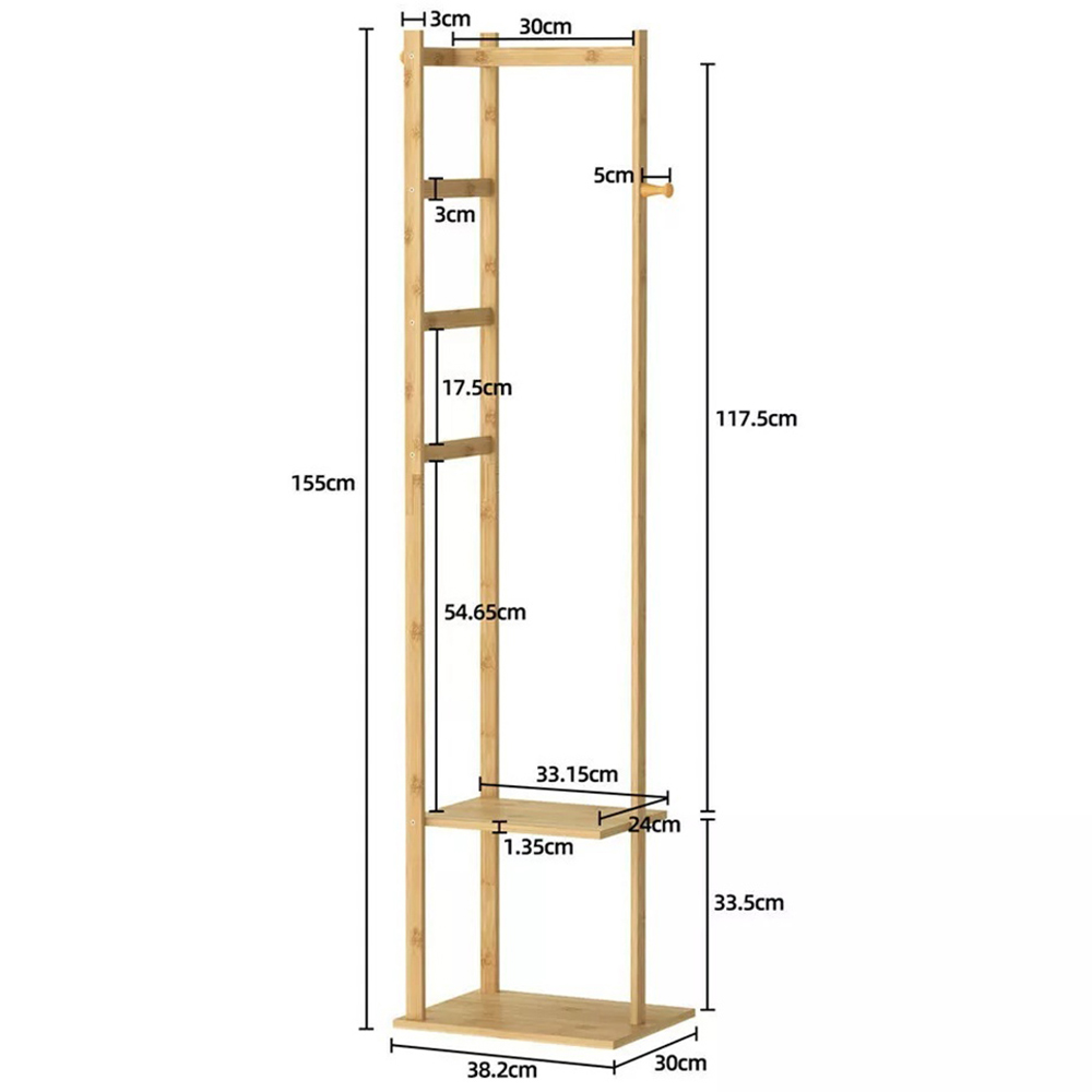 Modcraft Bamboo Coat Stand with Garment Shelf and Hanging Rail Image 6