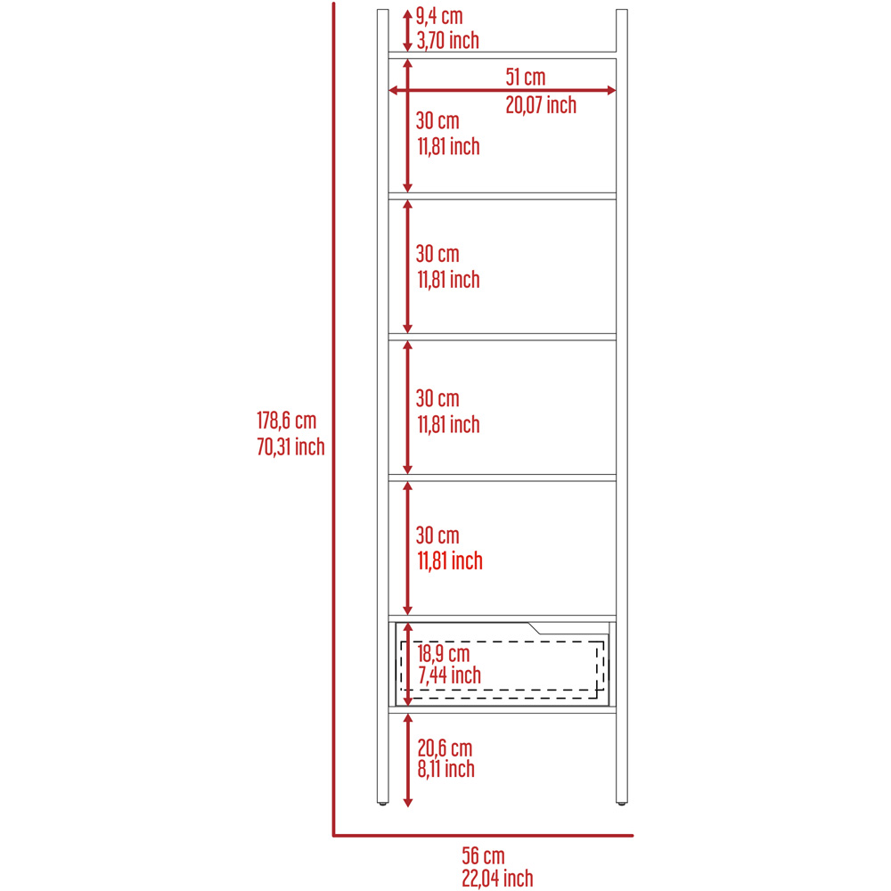Core Products Manhattan Single Drawer 5 Shelf Ladder Bookcase Image 6