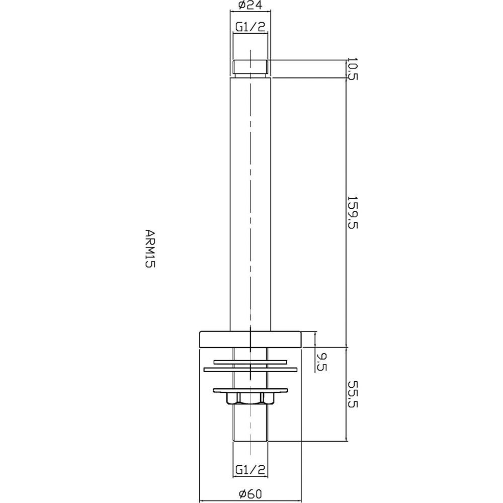 nuie Brushed Brass Round Ceiling Mounted Arm 150mm Image 3
