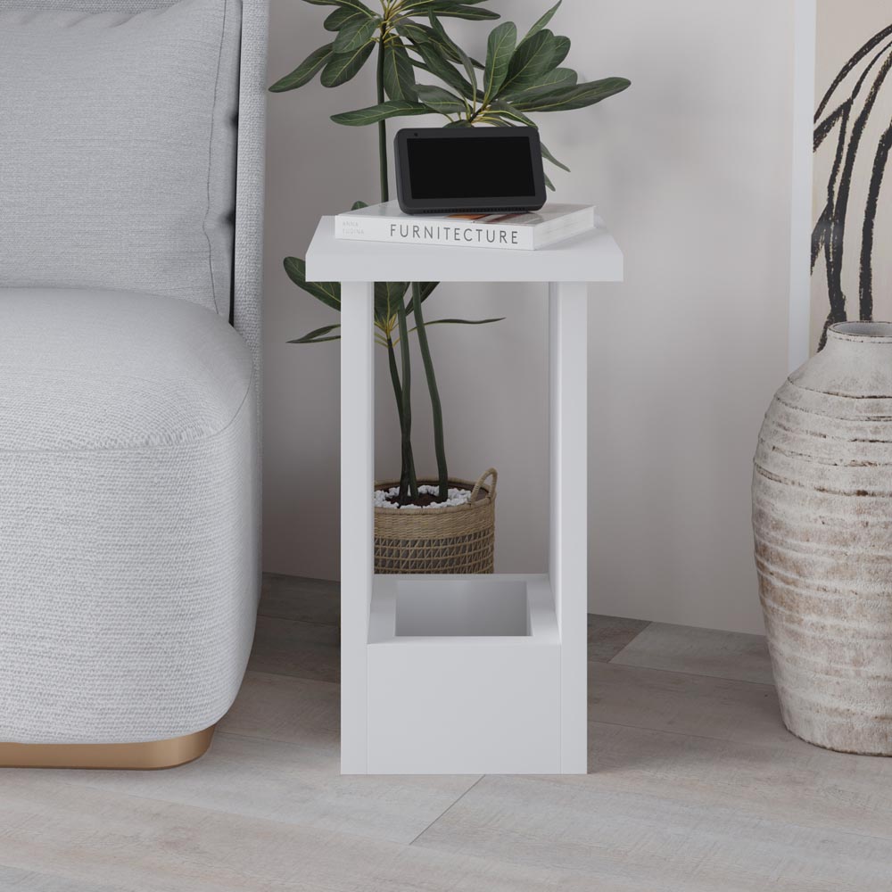 Decortie Tasos Single Shelf White Minimalist End Table Image 3