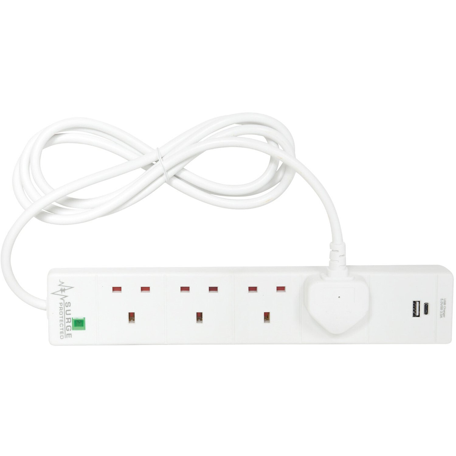 White 2m 4 Gang Extension Lead with USB A and C Image