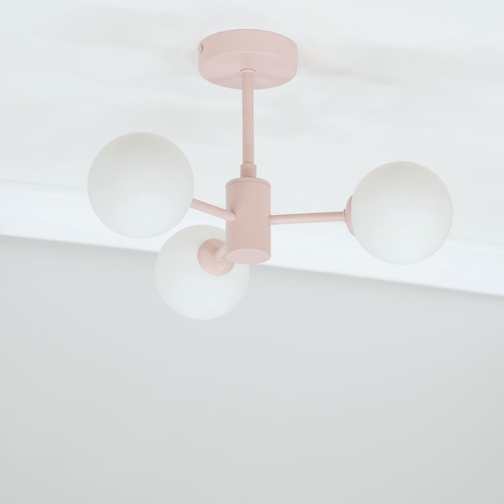 ValueLights Marlow 3 Arm Blush Pink Opaque Glass Globe LED Ceiling Light Image 3