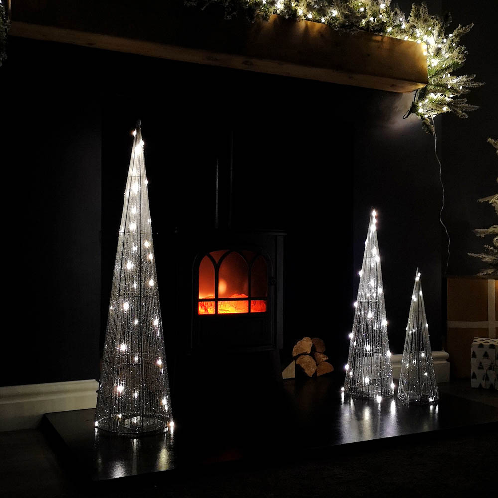 Samuel Alexander 3 Piece 90 Warm White LED Silver Tree Cone Obelisk Set Image 8