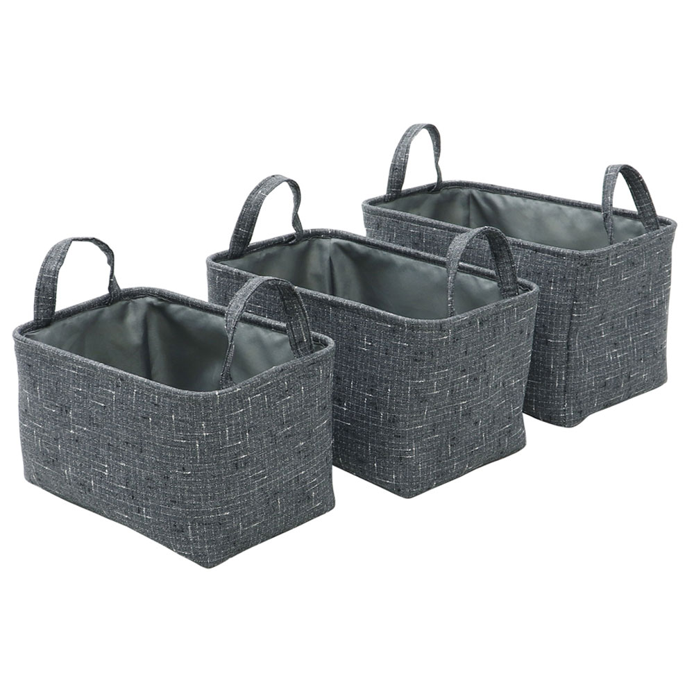 JVL Shadow Rectangular Fabric Storage Baskets with Handles 3 Pack Image 3