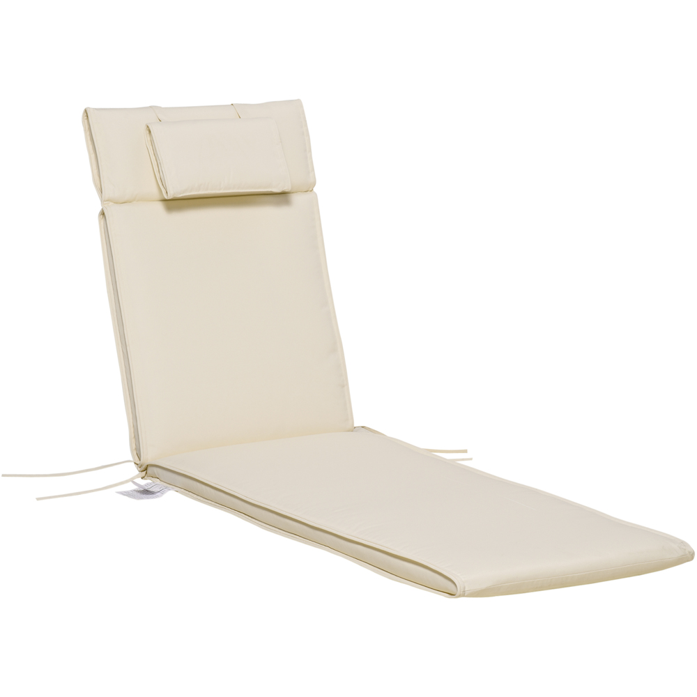 Outsunny Cream White Sun Lounger Cushion Replacement with Pillow 198 x 53cm Image 1