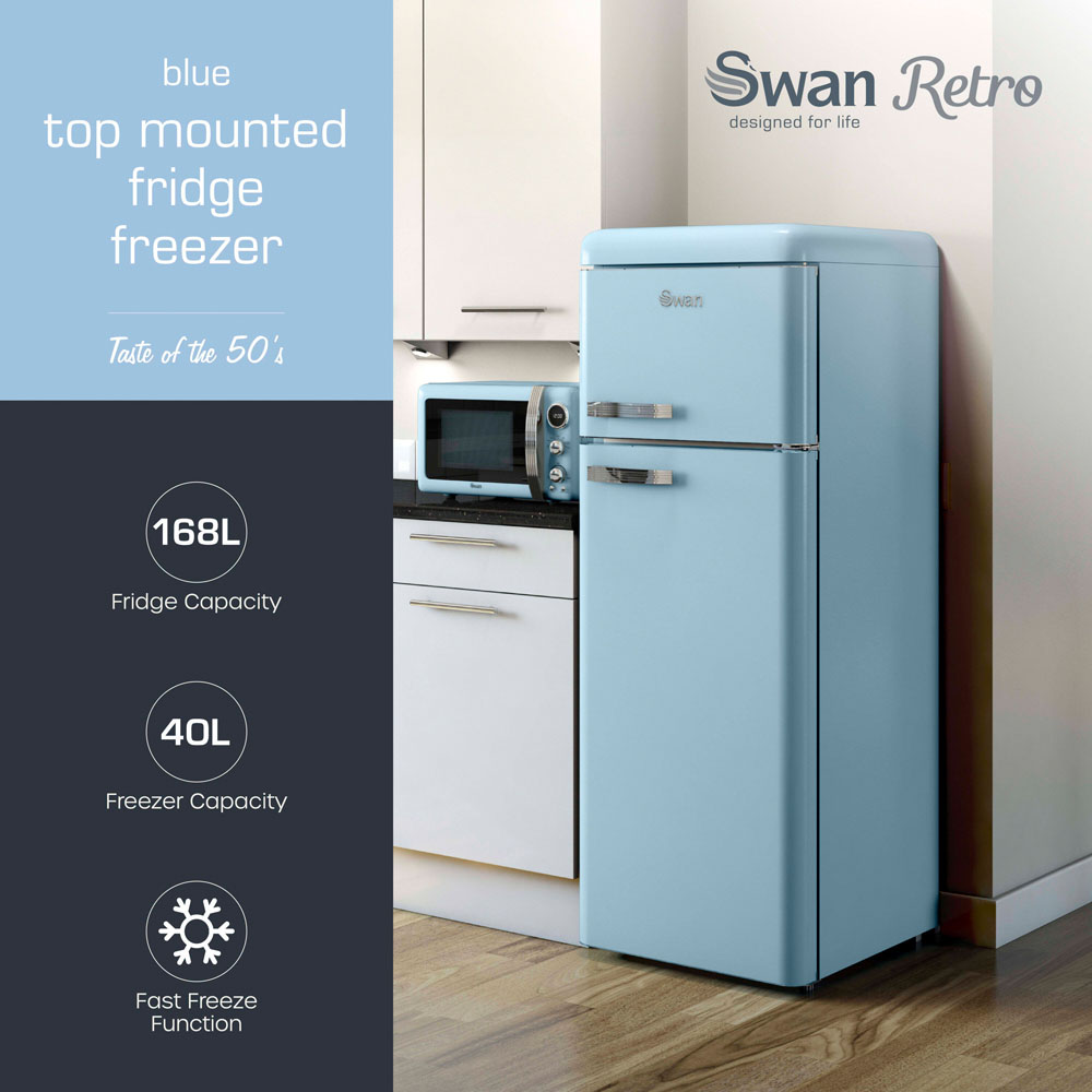 Swan Retro SR11010BLNE Blue 70/30 Compact 208L Top Mounted Fridge Freezer Image 2