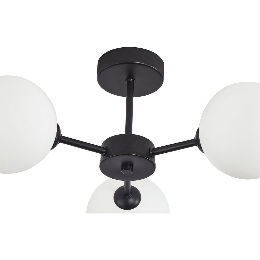 Contemporary Matte Black Ceiling Light with Opal White Globe Glass Shade Image 5