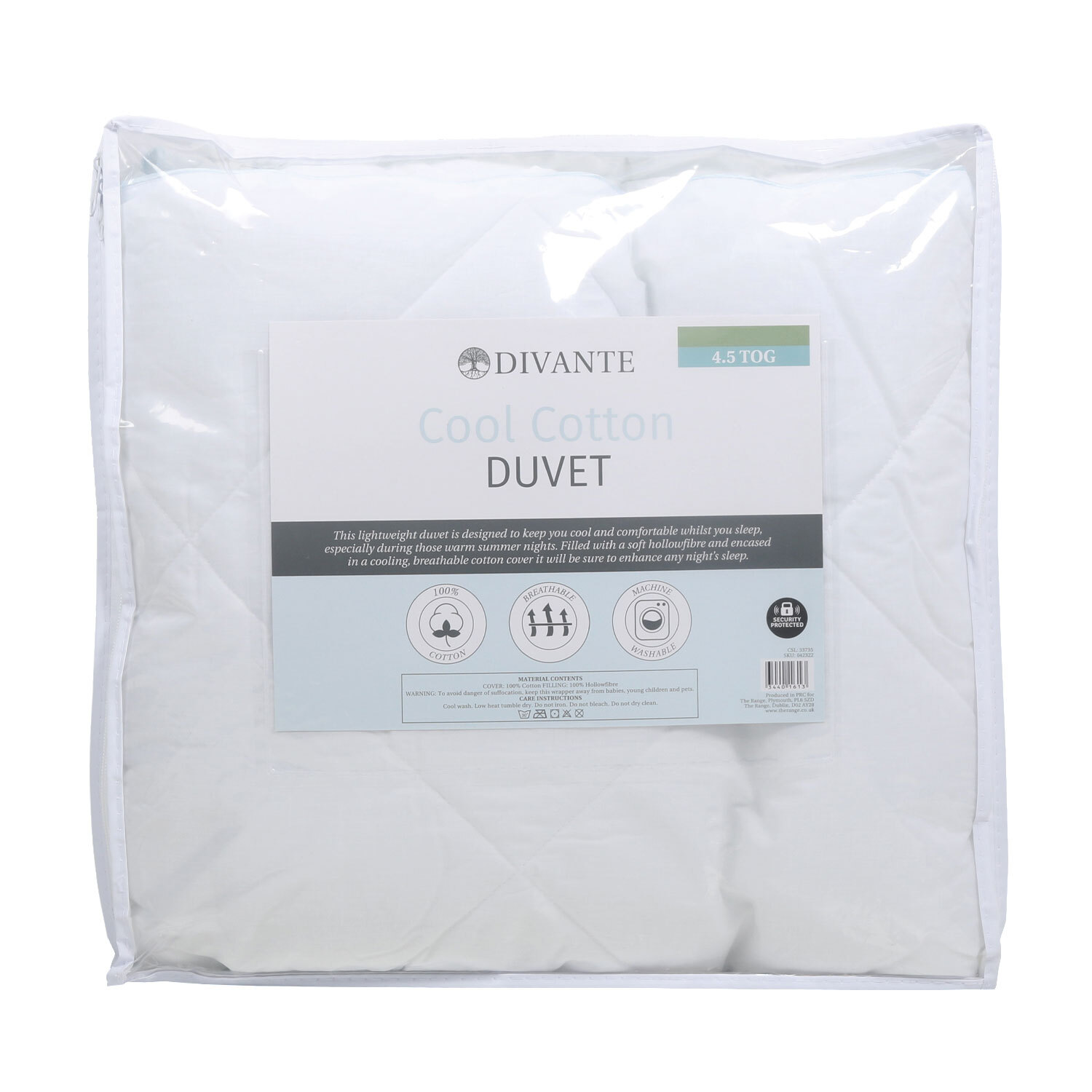 Divante King Size White Cotton Cool Duvet 4.5 Tog Image 2