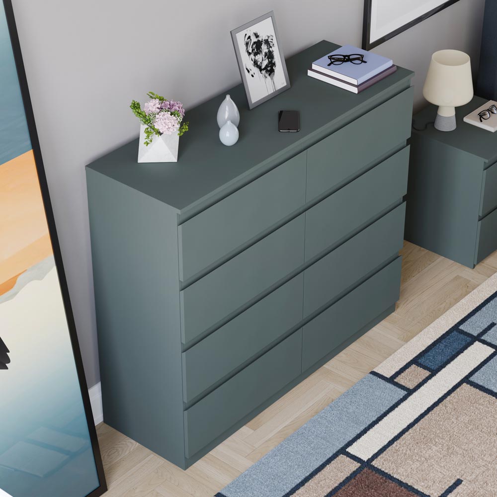 Vida Designs Denver Jasper Green 8 Drawer Bedside Table Image 6