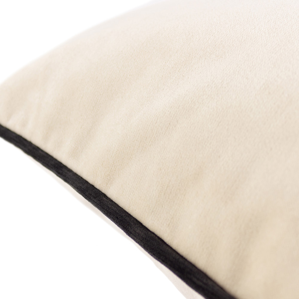 Paoletti Torto Ivory and Black Square Velvet Touch Piped Cushion Image 3
