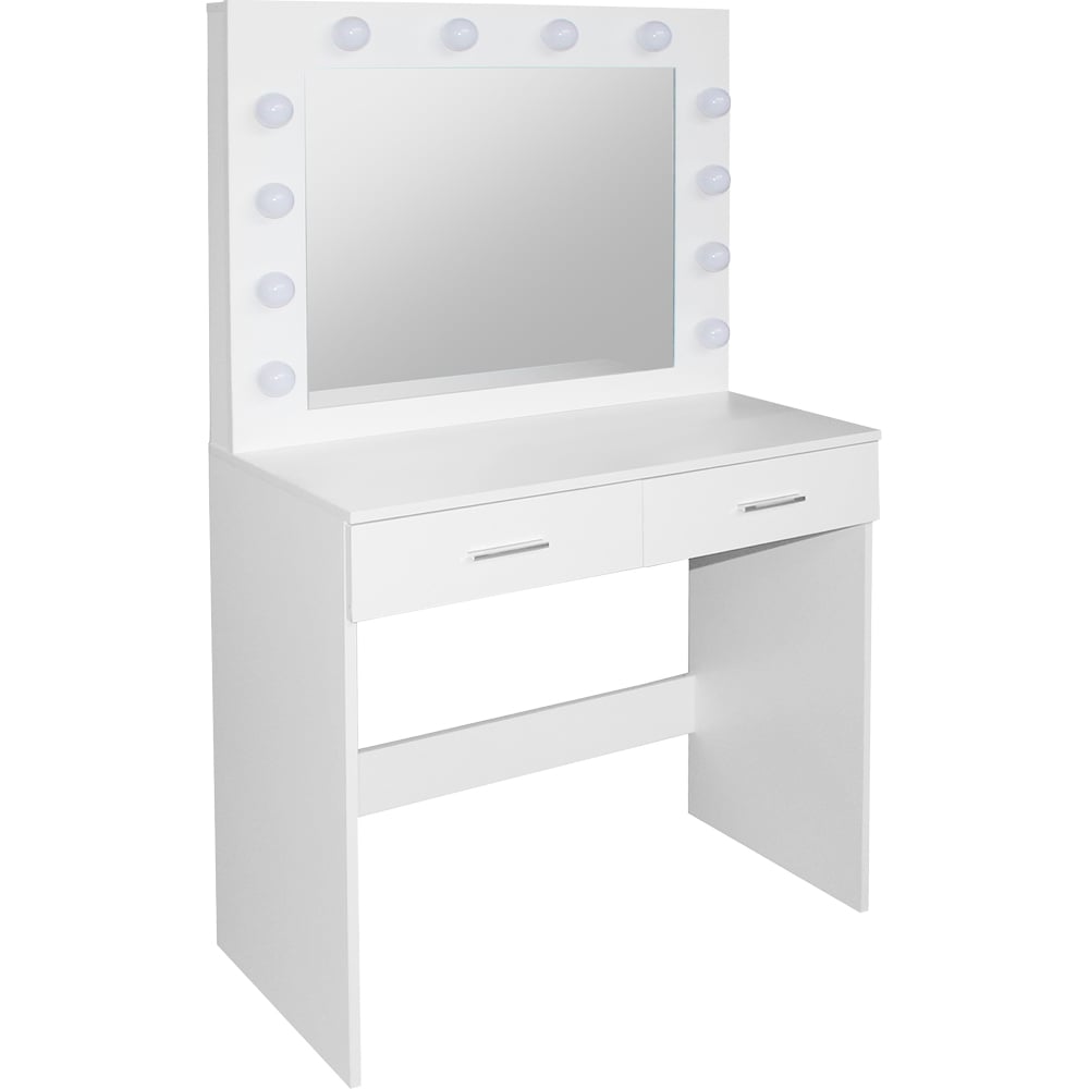 Comfy Living 2 Drawer White Dressing Table Set with LED Lit Mirror and Stool Image 6
