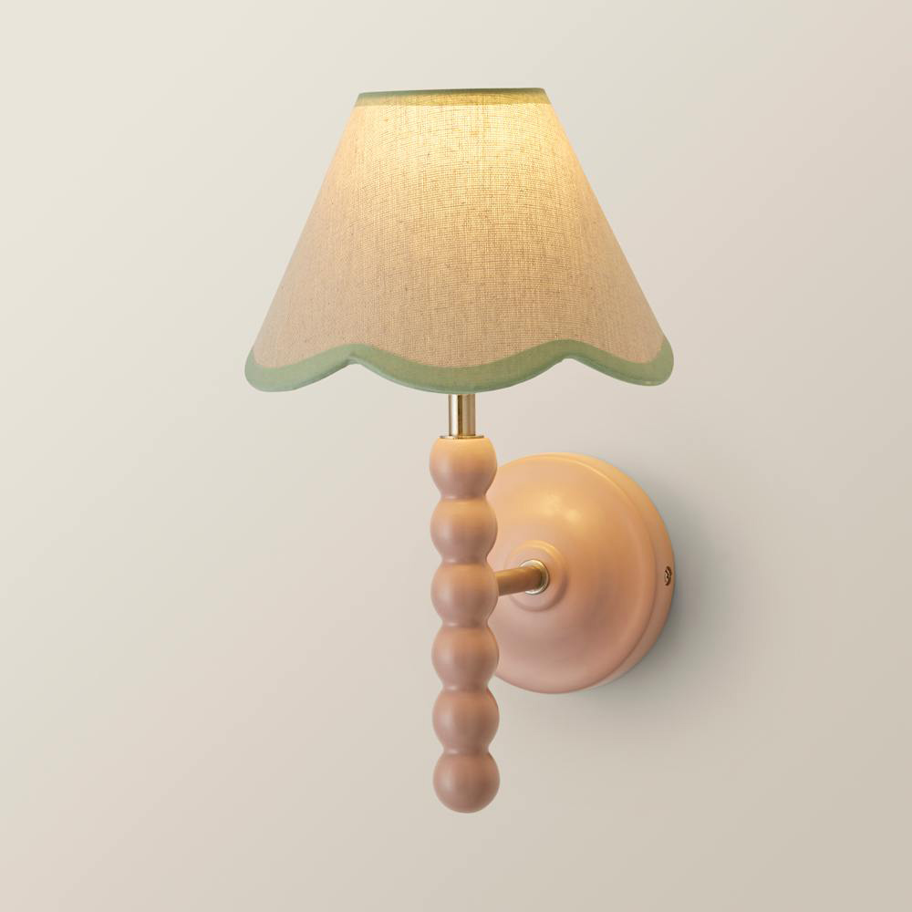 ValueLights Green Trim Scallop Shade Pink Bobbin LED Wall Light with Bulb 2 Pack Image 4