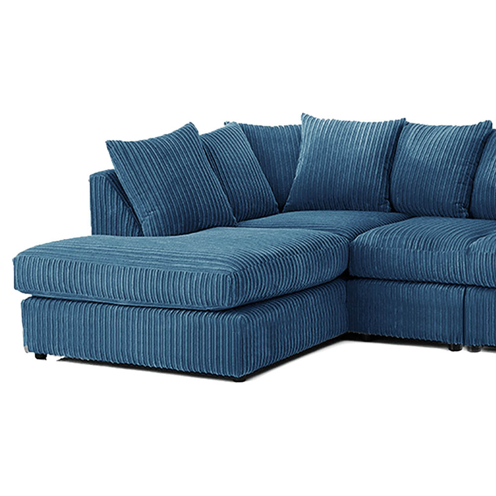 Luxor 4 Seater Marine Blue Jumbo Cord Left Hand Facing Scatter Back L Shaped Corner Sofa Set Image 3