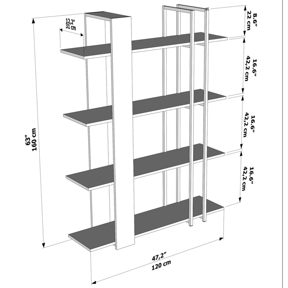 Decorotika Onno 4 Shelf Silva and Black Bookcase Image 8