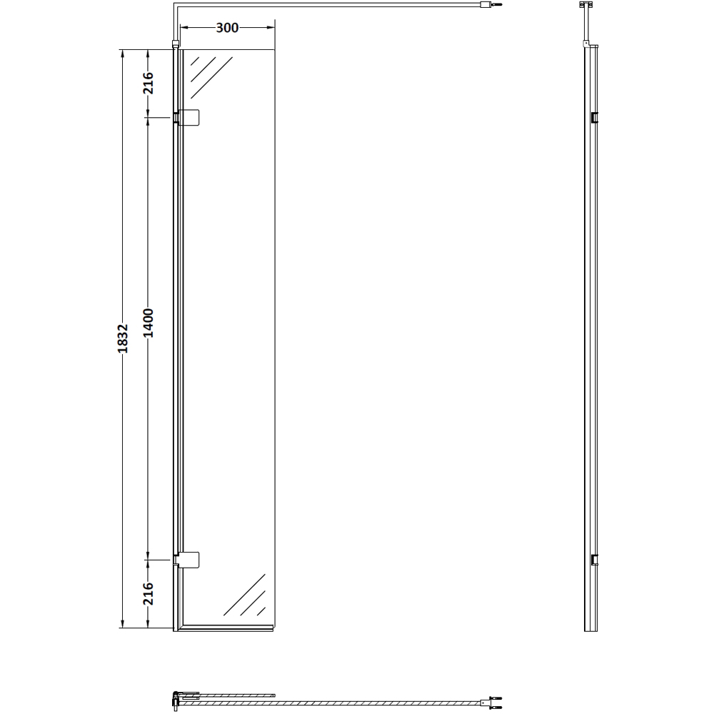 nuie Matt Black Wetroom Swing Screen 1850 x 300mm Image 2