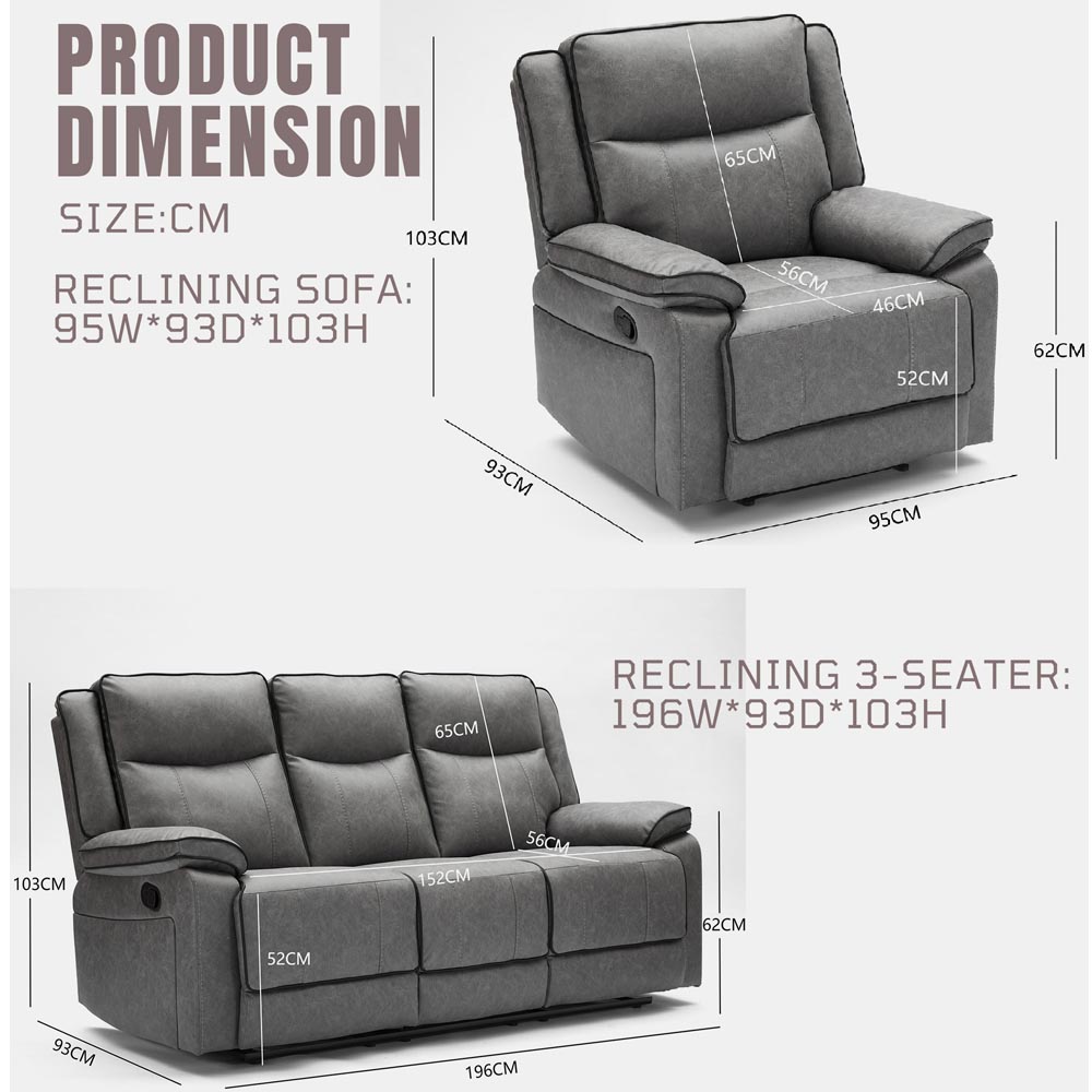Furniture One 4 Seater Grey Manual Sectional Recliner Couches Sofa Set Image 5