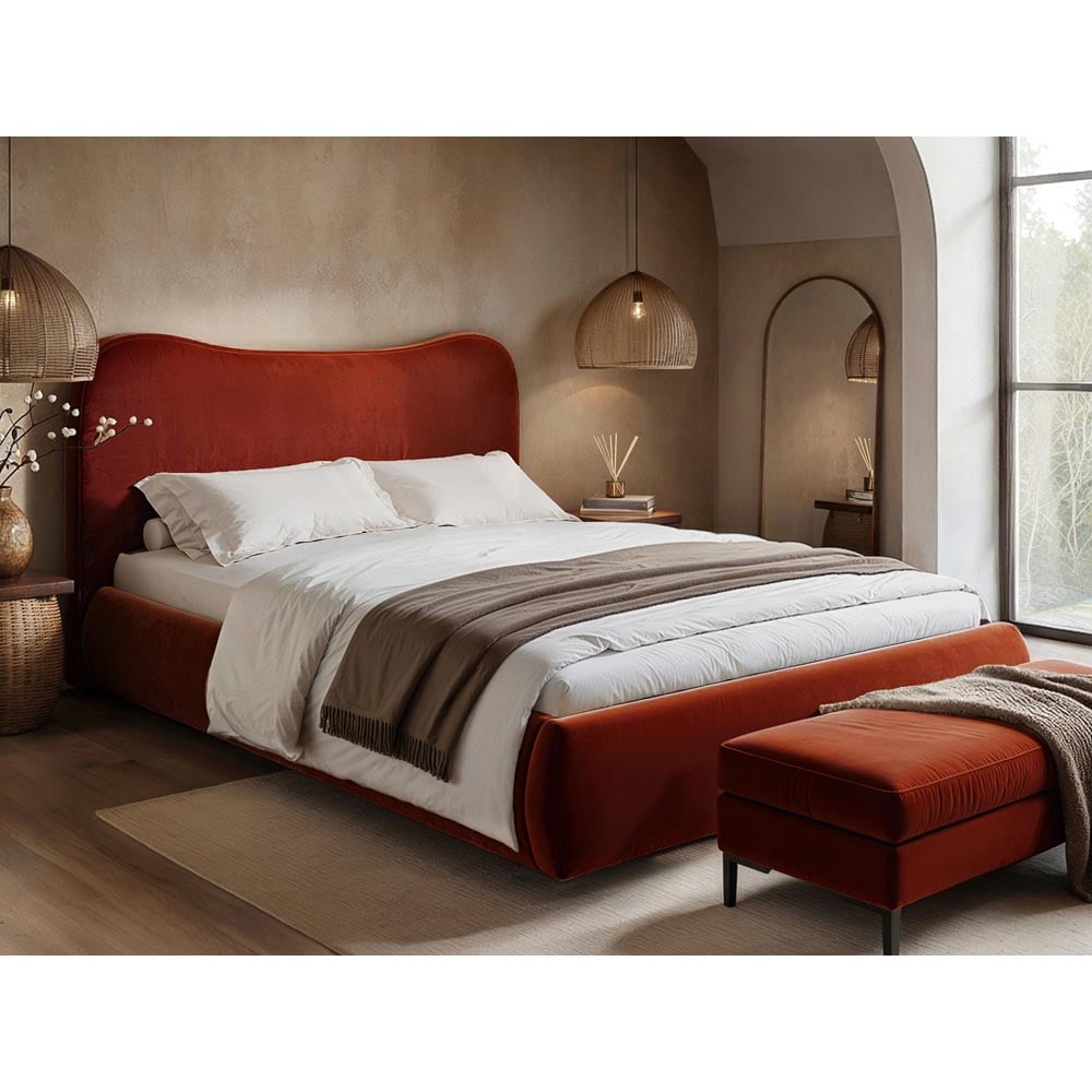 Solace+Co Ember King Size Orange Velvet Ottoman Bed Image 5