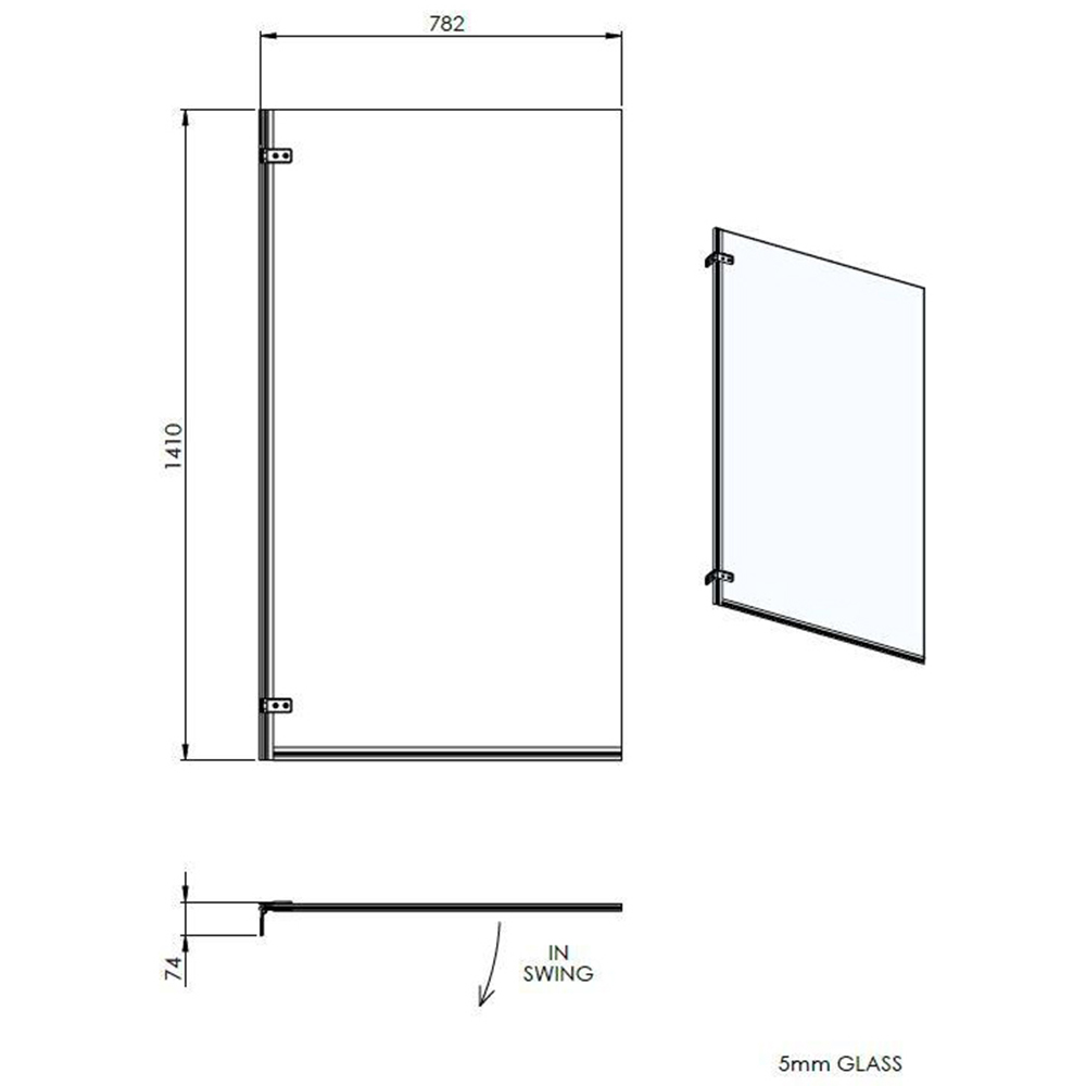 nuie Ella Satin Chrome Square Bath Screen 780mm Image 4