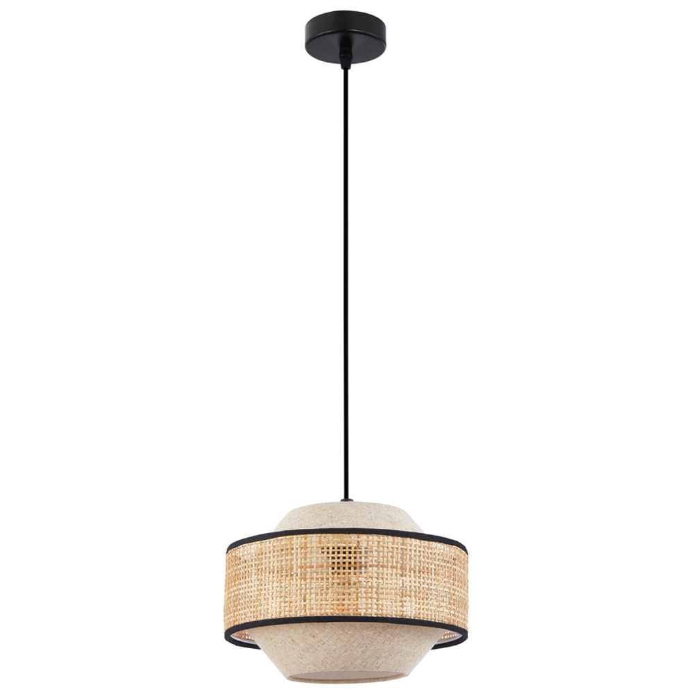 Happy Homewares Natural Linen and Woven Rattan Pendant Ceiling Light Image 1