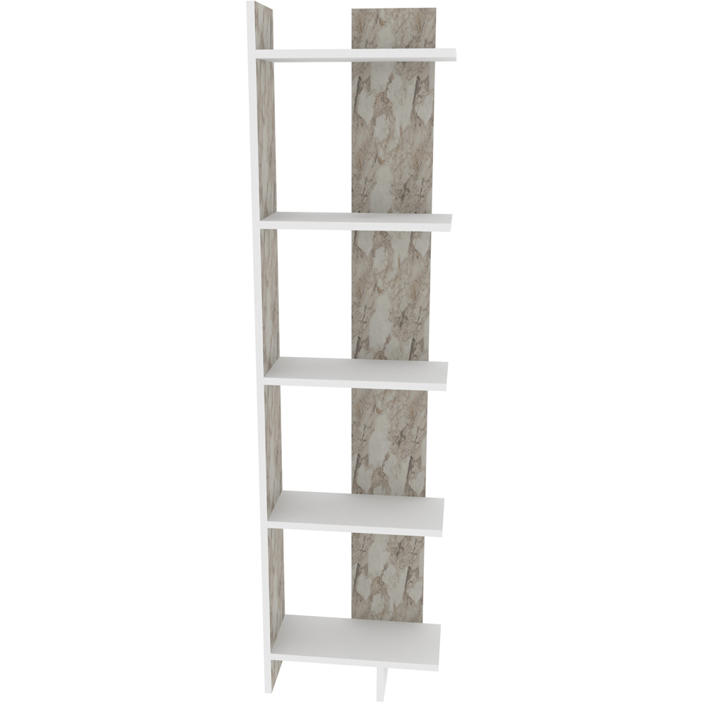 Decorotika Alis 5 Tier White Marble Effect and White Corner Bookcase Image 3