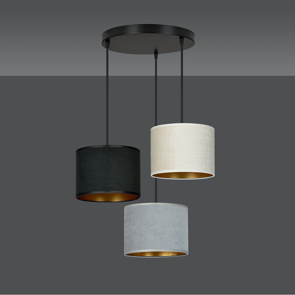 Emibig Hilde Prem 3 Light Black Grey and White Shade Black E27 Ceiling Pendant Light Image 5