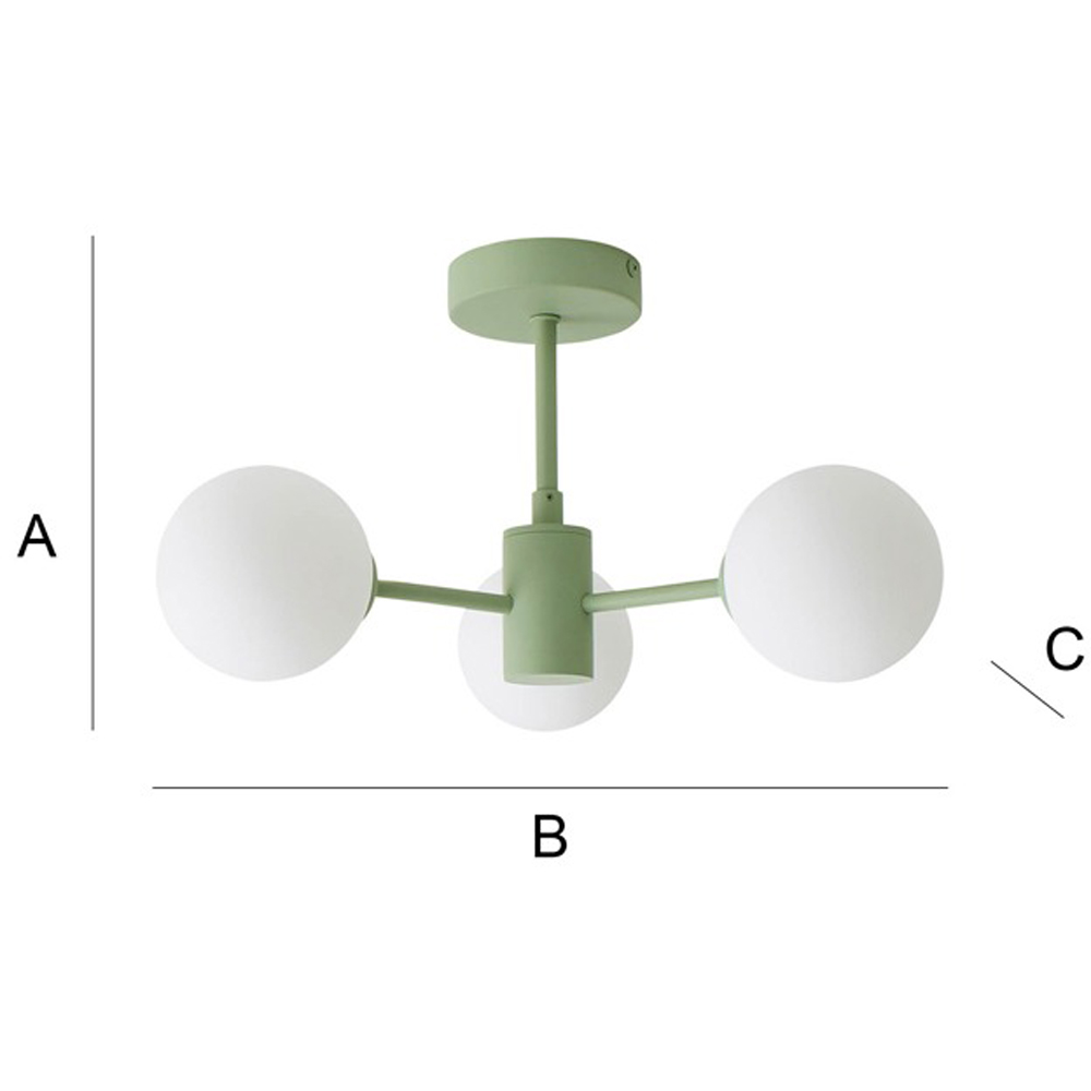 ValueLights Marlow 3 Arm Sage Green Opaque Glass Globe LED Ceiling Light Image 8