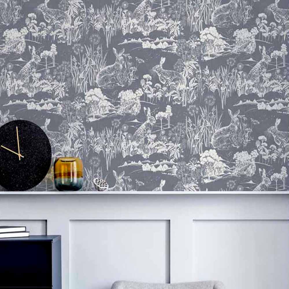 Arthouse Meadow Hare Navy Wallpaper Image 3