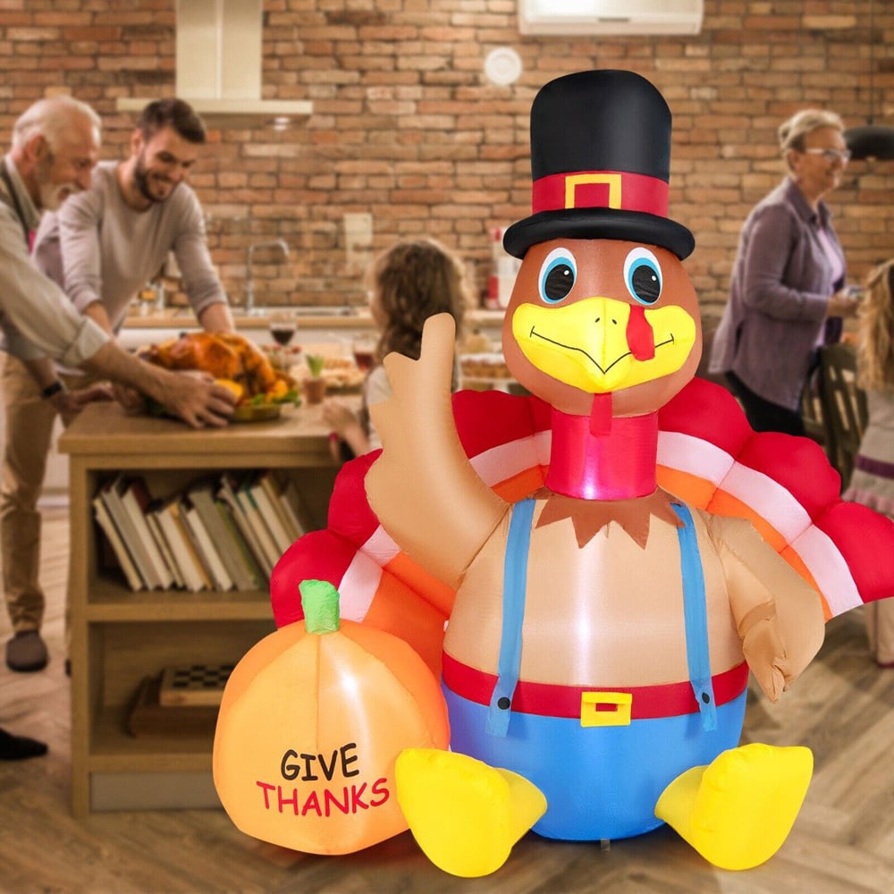 Costway Inflatable Thanksgiving LED Turkey with Pumpkin 6ft Image 3