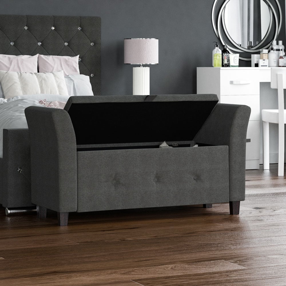 Vida Designs Seville Linen Dark Grey Storage Ottoman Image 6