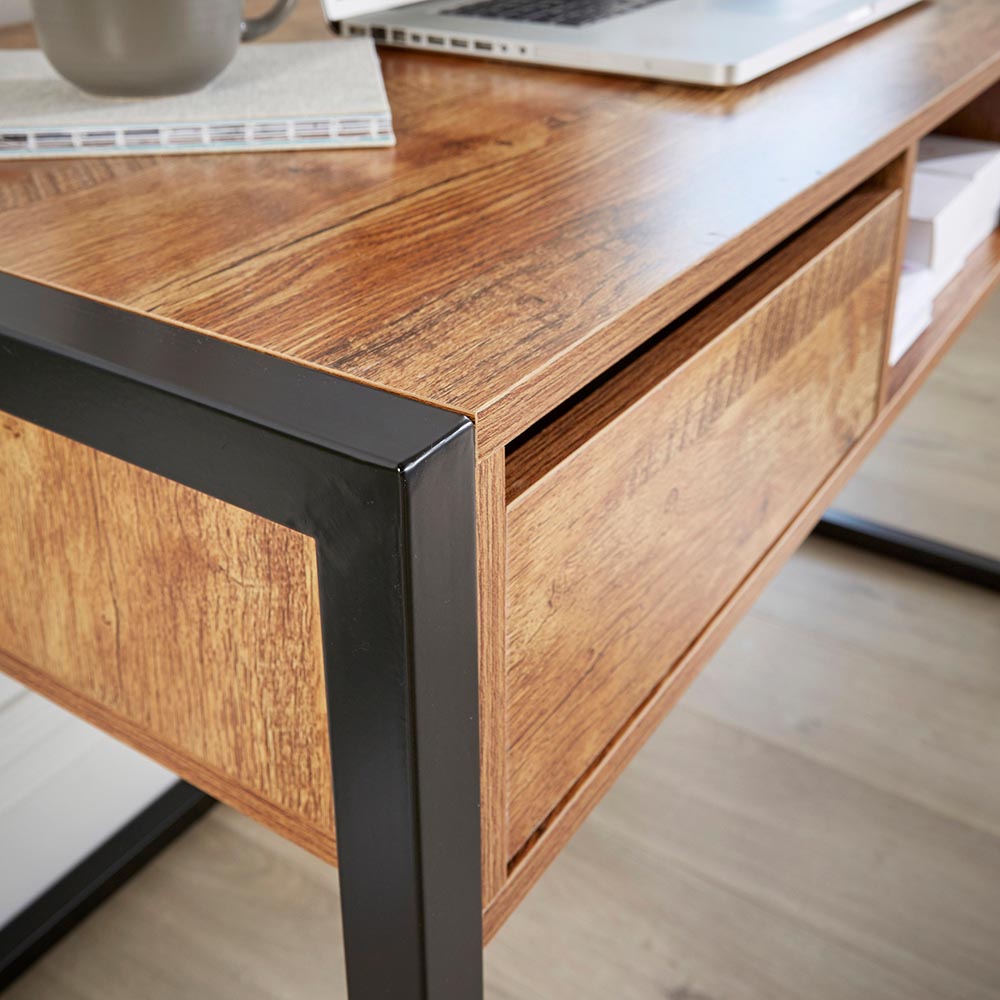 Home Source Toronto 2 Drawer Single Shelf Computer Desk Smoked Oak Effect Image 5