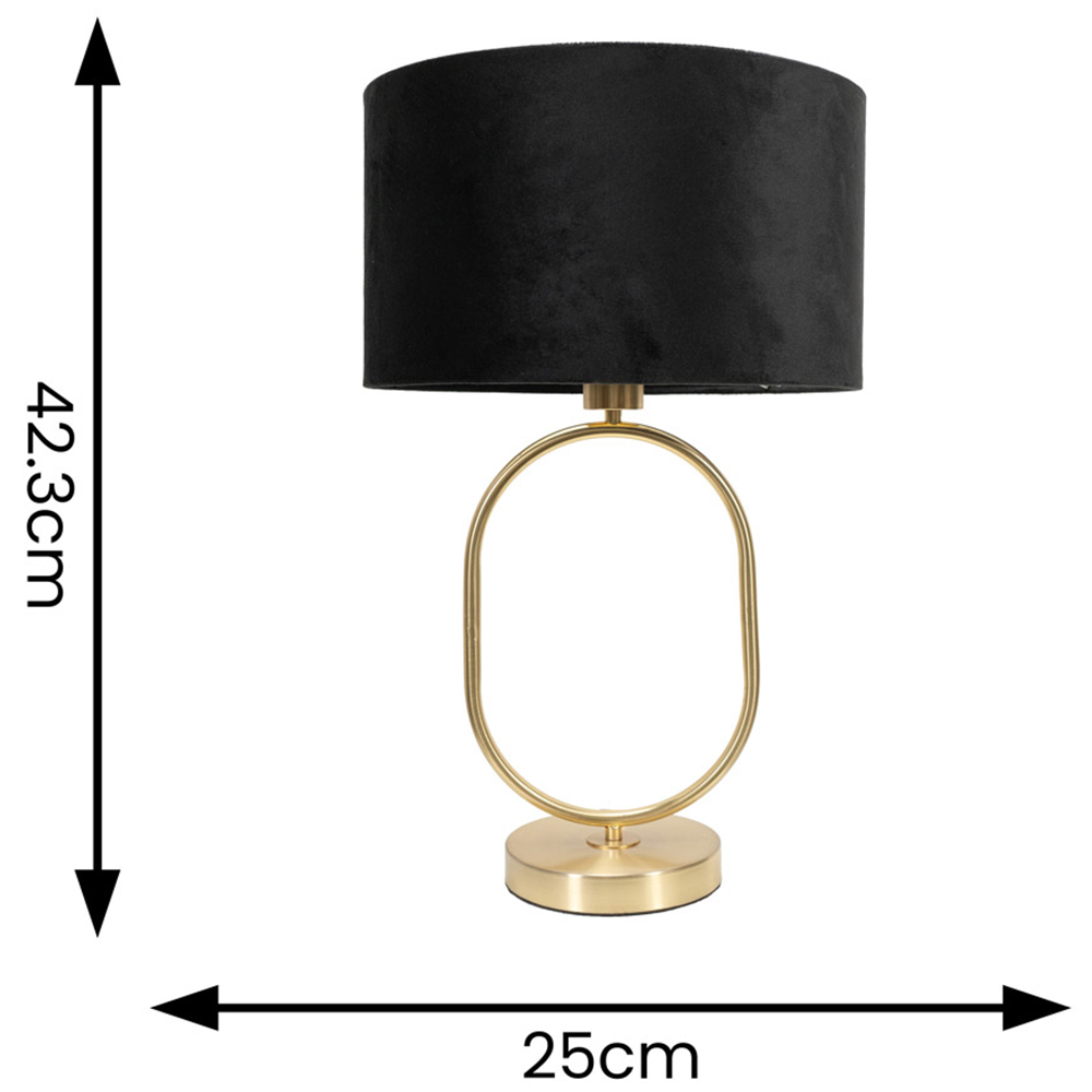 ValueLights Antonia Black Velvet Drum Shade Brushed Gold Oval LED Table Lamp Image 4