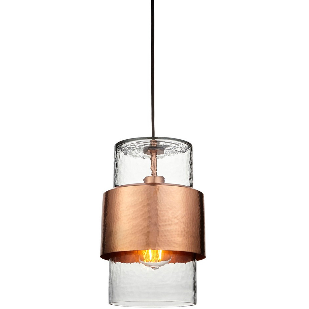 Merano Palermo Hammered Copper Plate with Textured Clear Glass Pendant Ceiling Light Image 3