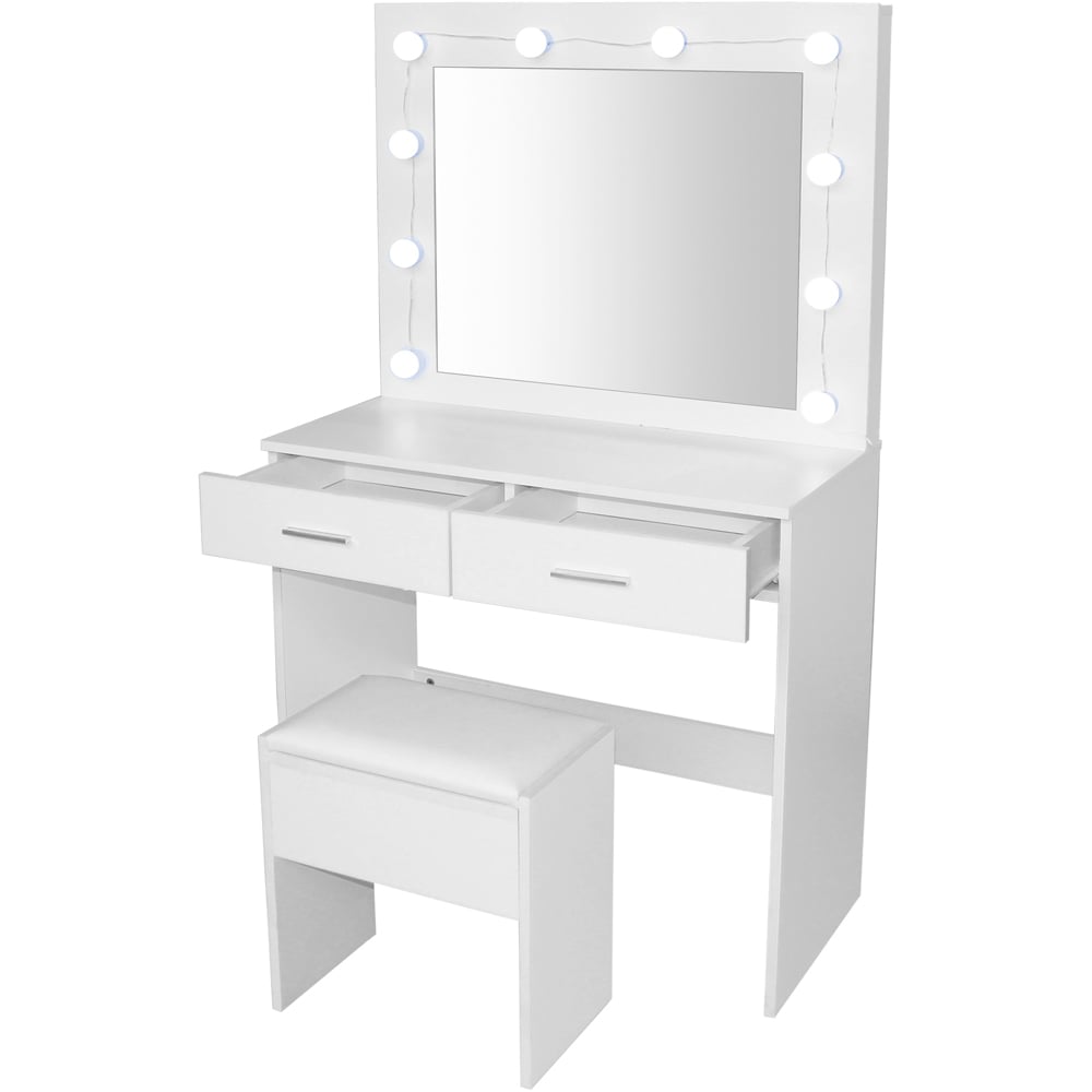 Comfy Living 2 Drawer White Dressing Table Set with LED Lit Mirror Image 2