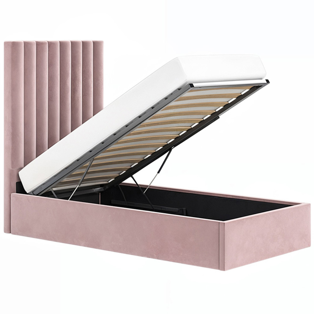 Solace+Co Everley Single Pink Velvet Ottoman Bed Image 3