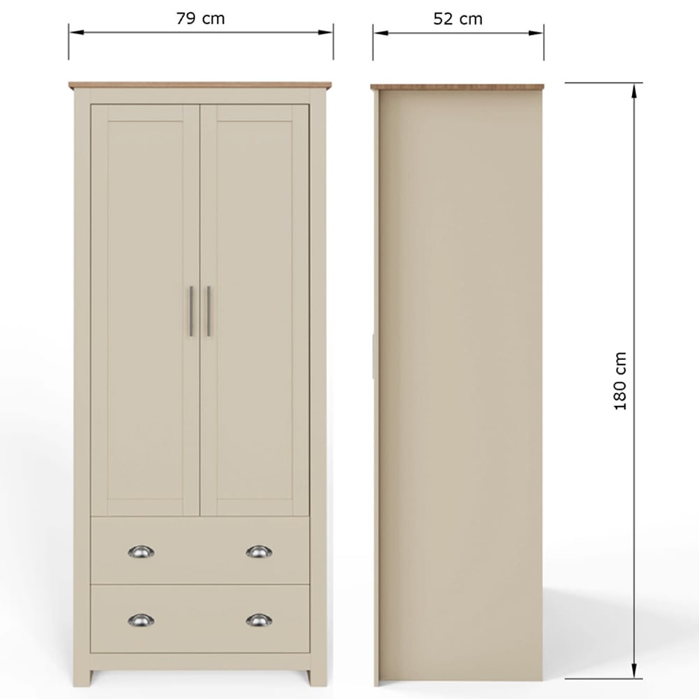 GFW Lancaster 2 Door 2 Drawer Cream Wardrobe Image 9