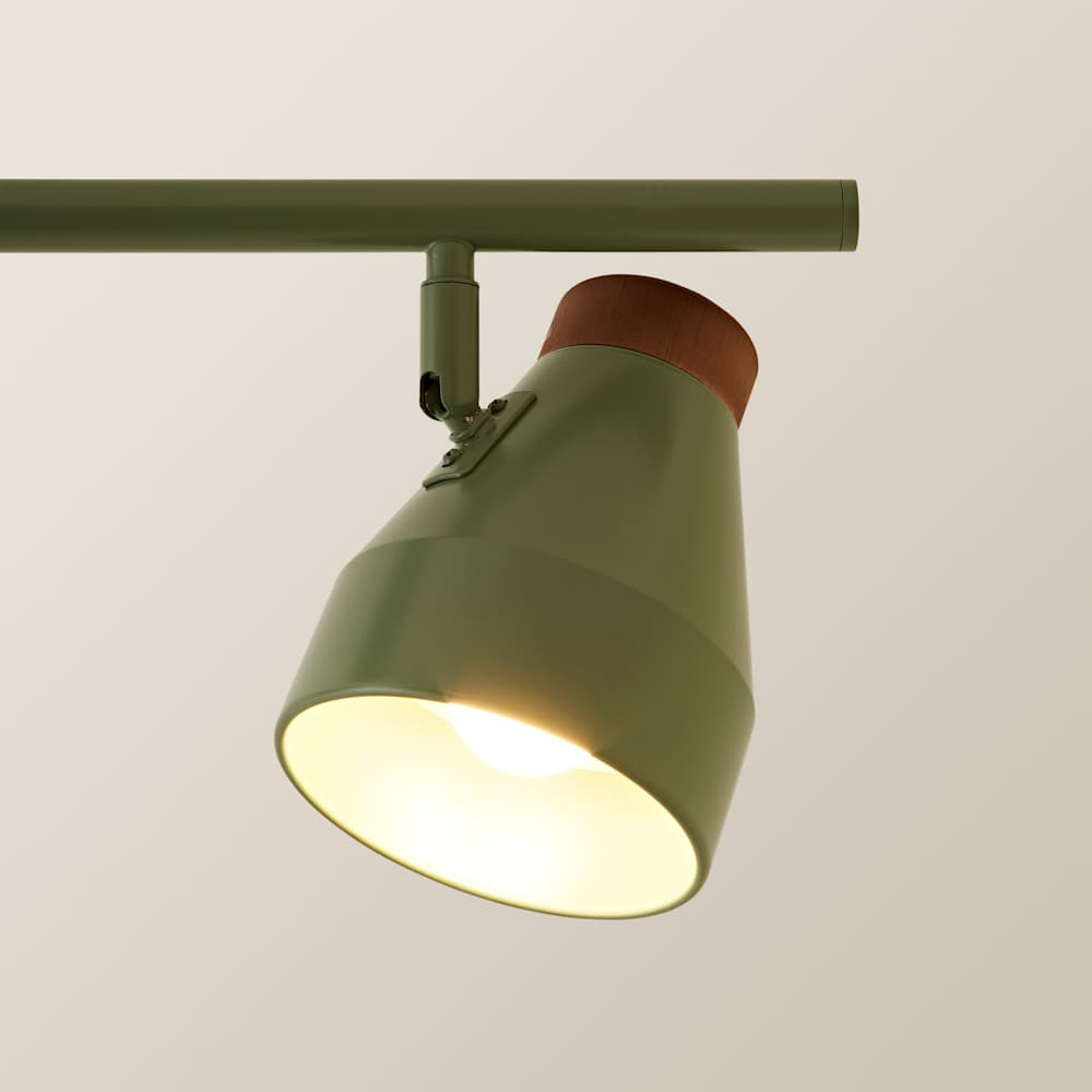 ValueLights Parker 3 Way Green and Walnut Ceiling Light and Bulbs Image 4