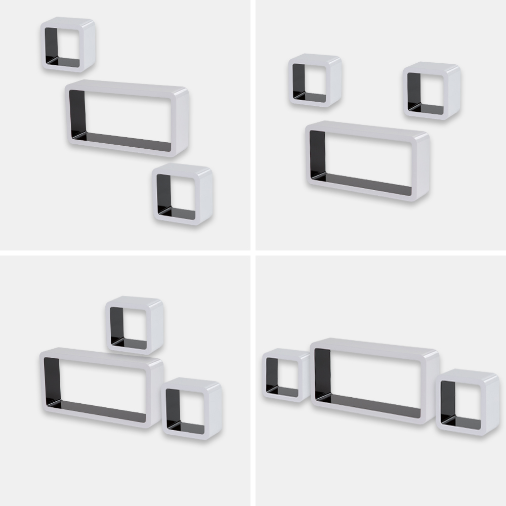 tectake Lotta 3 Piece Retro Cube Black and White Floating Shelves Set Image 3