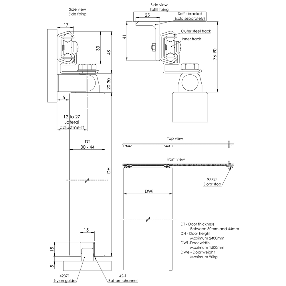 Coburn Flyaside Panther Single Door Sliding Entrance Door Track Fixing Kit 1050-1200mm Image 4