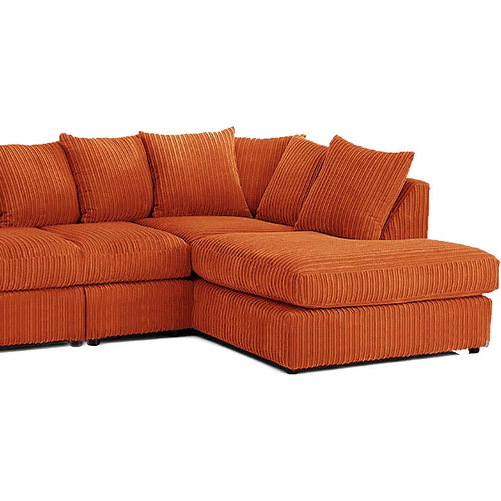 Luxor 4 Seater Orange Jumbo Cord Right Hand Facing Scatter Back L Shaped Corner Sofa Set Image 4
