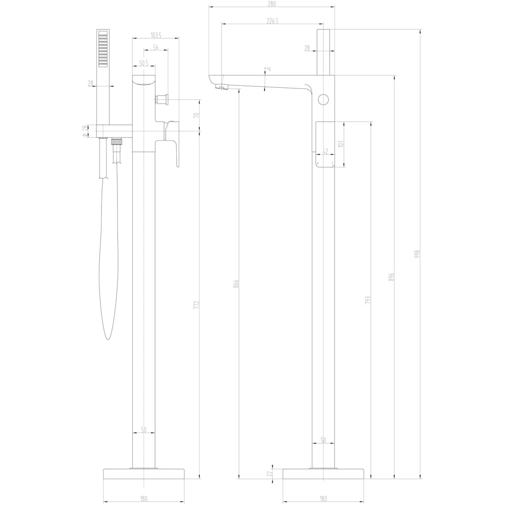 Bathstore Riviera Brushed Brass Floor Standing Bath Shower Mixer Kit Image 3