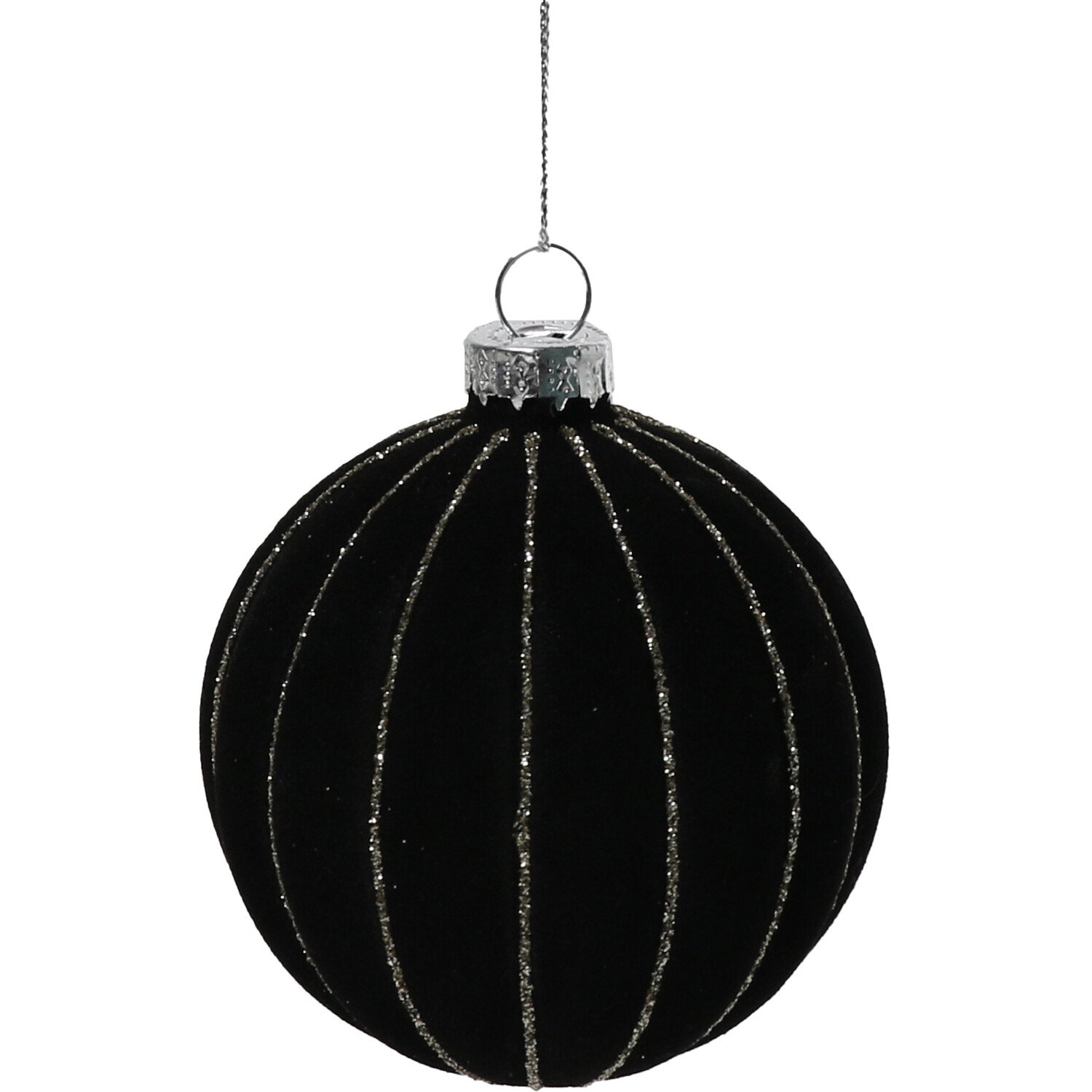 Chic Noir Flocked Black Christmas Bauble Image
