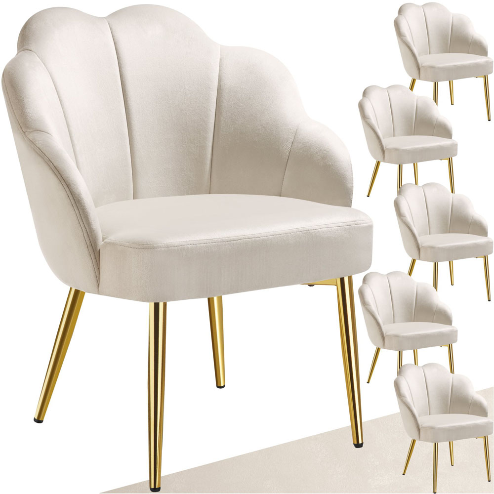 tectake Hellen Set of 6 Cream and Gold Velvet Accent Chairs Image 2