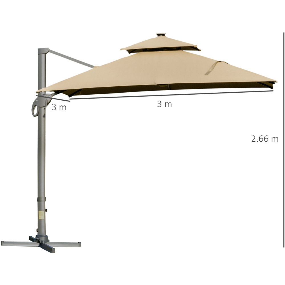 Outsunny 2 Tier Khaki Solar LED Cold Light Cantilever Parasol 3m Image 9