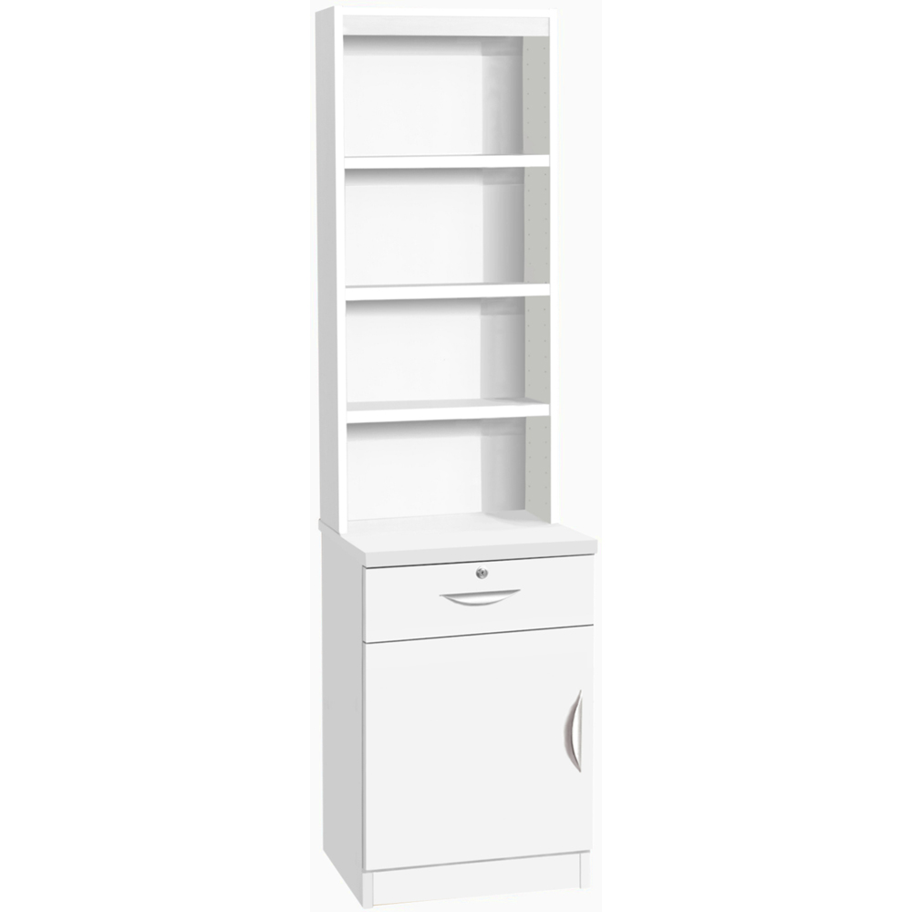 R White Cabinets Single Door Single Drawer 4 Shelf White Cupboard with Hutch Image 2