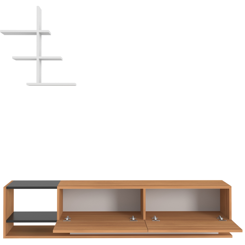 Decorotika Liza 2 Door 2 Shelf Teak Black and White TV Unit with Wall Shelf Image 5