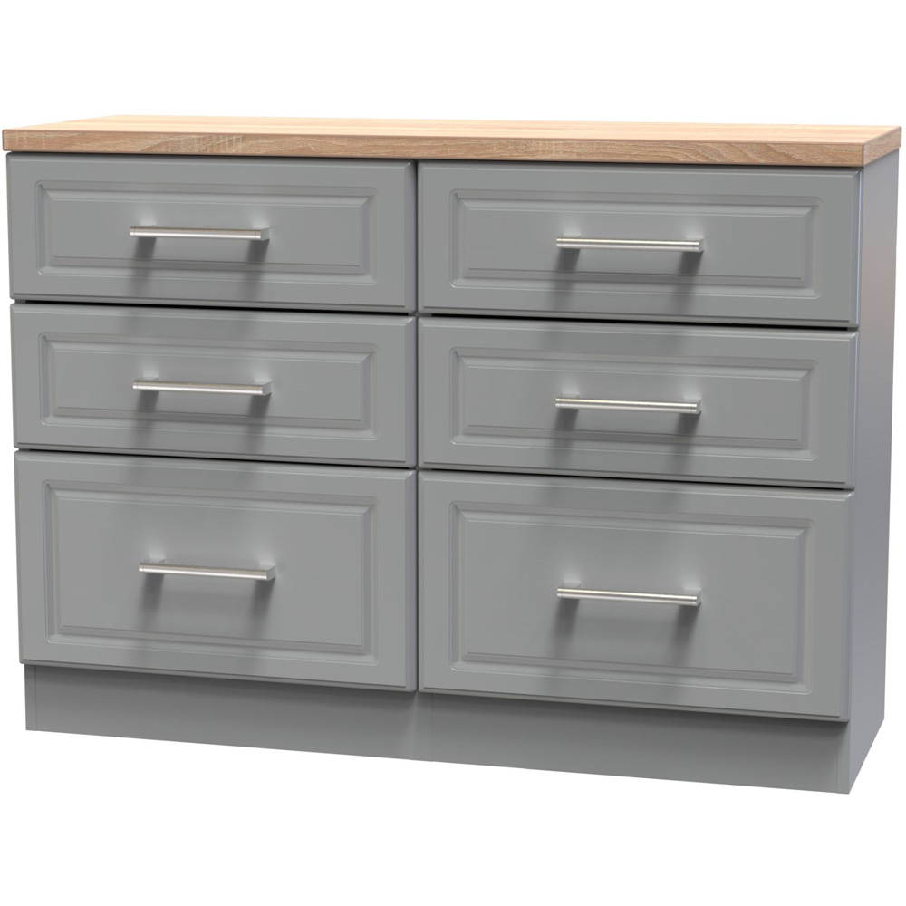 Crowndale Kent 6 Drawer Dusk Grey and Bardolino Oak Midi Chest of Drawers Image 2