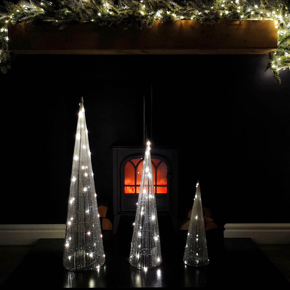 Samuel Alexander 3 Piece 90 Warm White LED Silver Tree Cone Obelisk Set Image 6