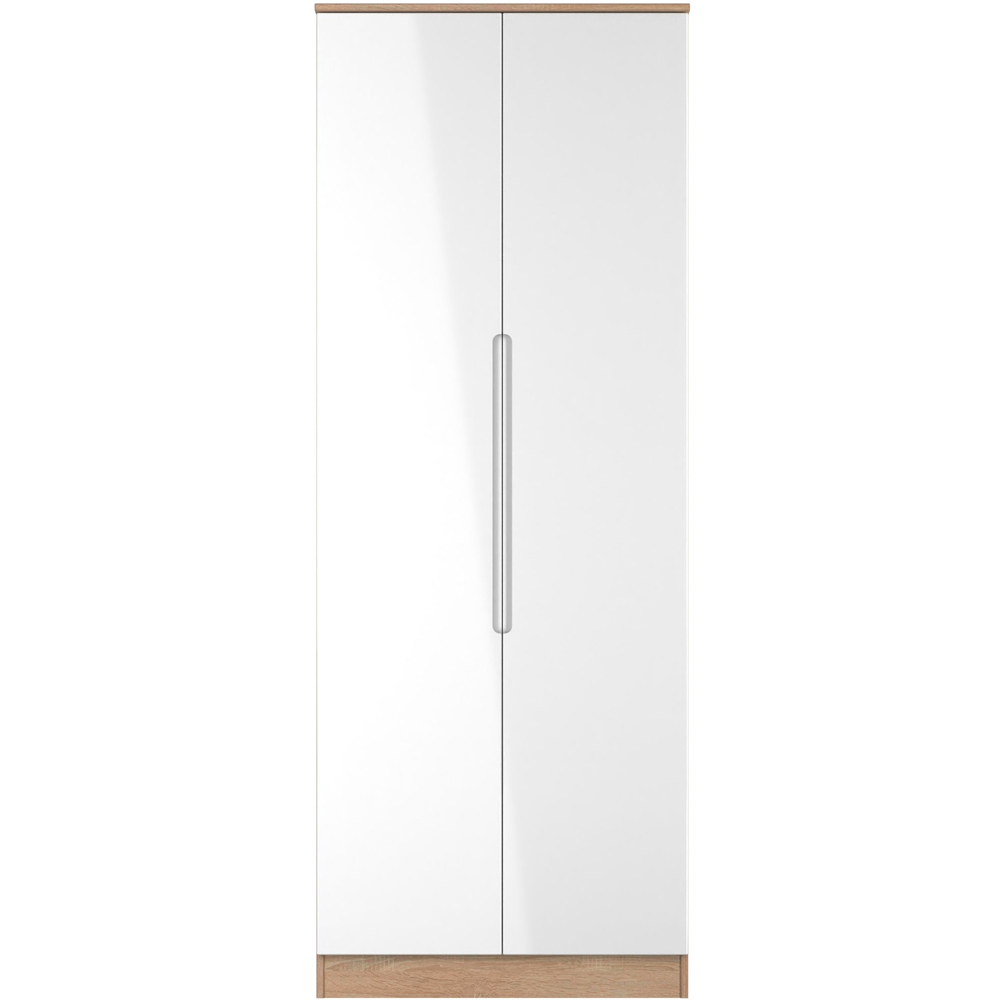 Crowndale Milan 2 Door White Gloss and Bardolino Oak Tall Wardrobe Ready Assembled Image 2