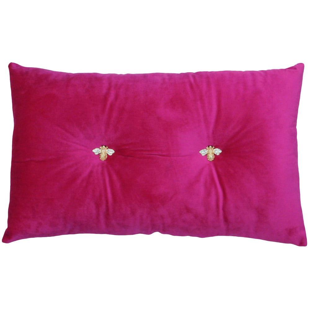 Paoletti Bumble Bee Fuchsia Velvet Cushion Image 1
