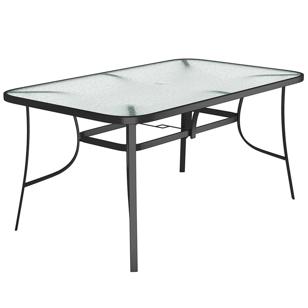 Living and Home Tempered Glass 4 Seater Rectangular Garden Dining Table Black Image 2